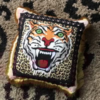 Image 2 of Pink Velvet Black Trim Tiger Cushion