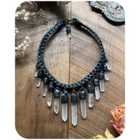 Image 3 of The Empress Necklace - Clear Quartz Crystals and Classic Black Leather