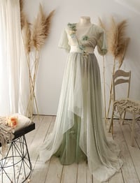 Image 1 of Photoshooting tulle dress Abriana | size S-M| sage and off white | flowers