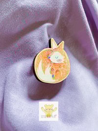Image 2 of Sleepy Fox Wooden Eco Pin Badge
