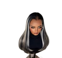 Image 2 of Zara Sleek Silver Streak Middle Part Wig - 22 Inch Jet Black Silky Straight Y-Part 