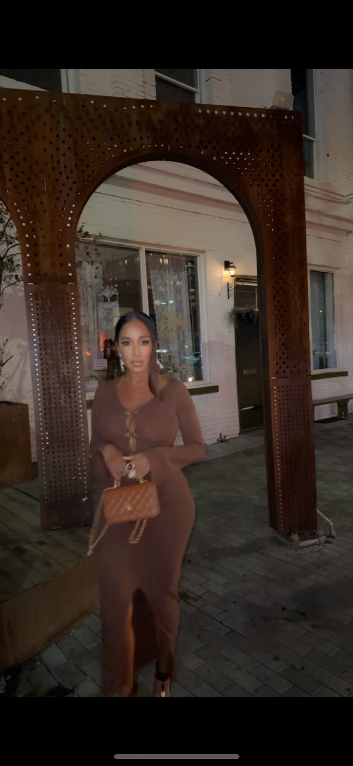 Image of BROWN SHEER MAXI DRESS WITH KEYHOLE DESIGN (S)