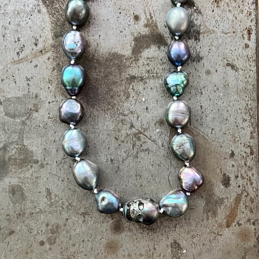 Image of Peacock Pearls with Skull & Rose Gold Filled Clasp