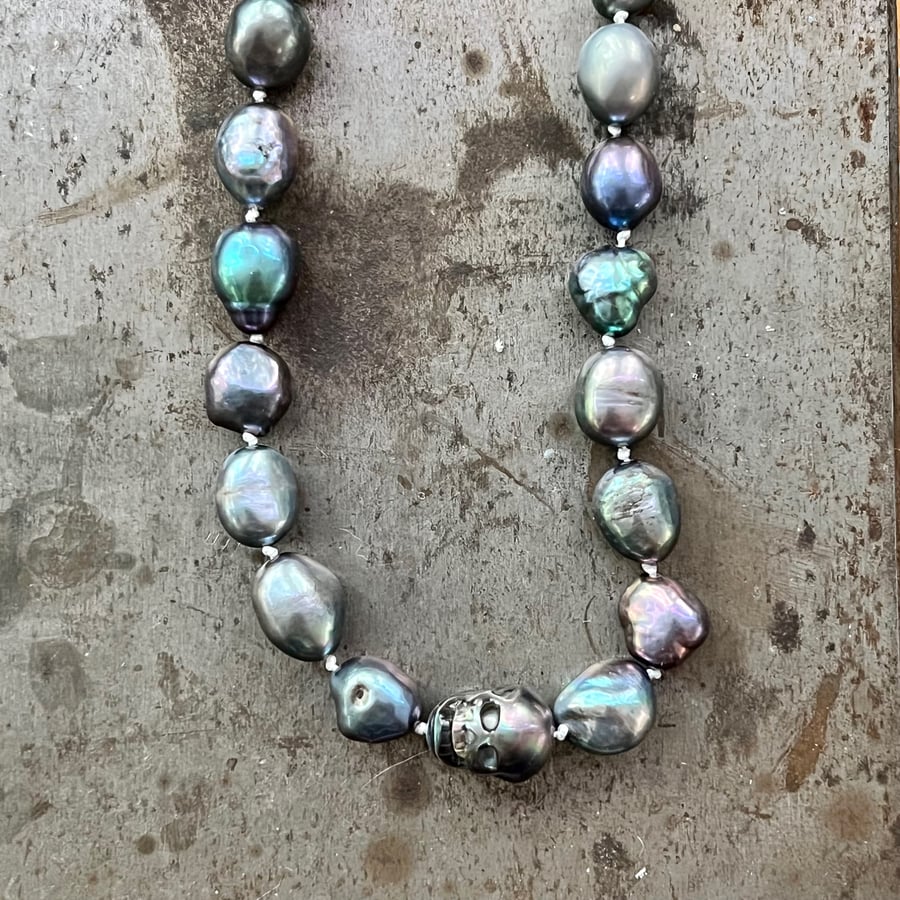 Image of Peacock Pearls with Skull & Rose Gold Filled Clasp