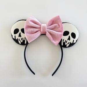Image of Skull Mouse Ears with Pink and Peach Bows 