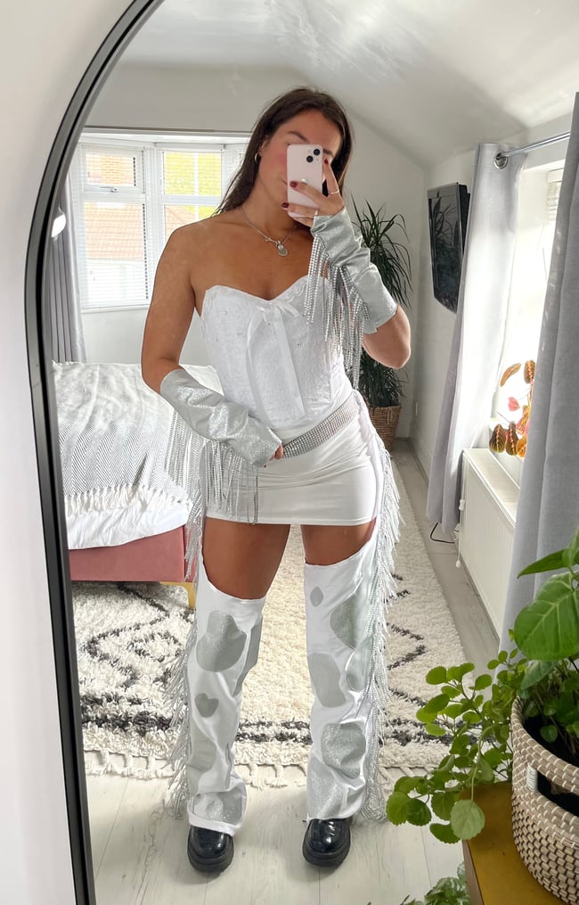 Sparkly Glitter Space Girl cow chaps with Rhinestone trim 