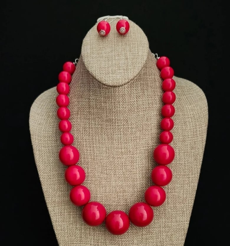 Image of Red Ball Necklace Set 