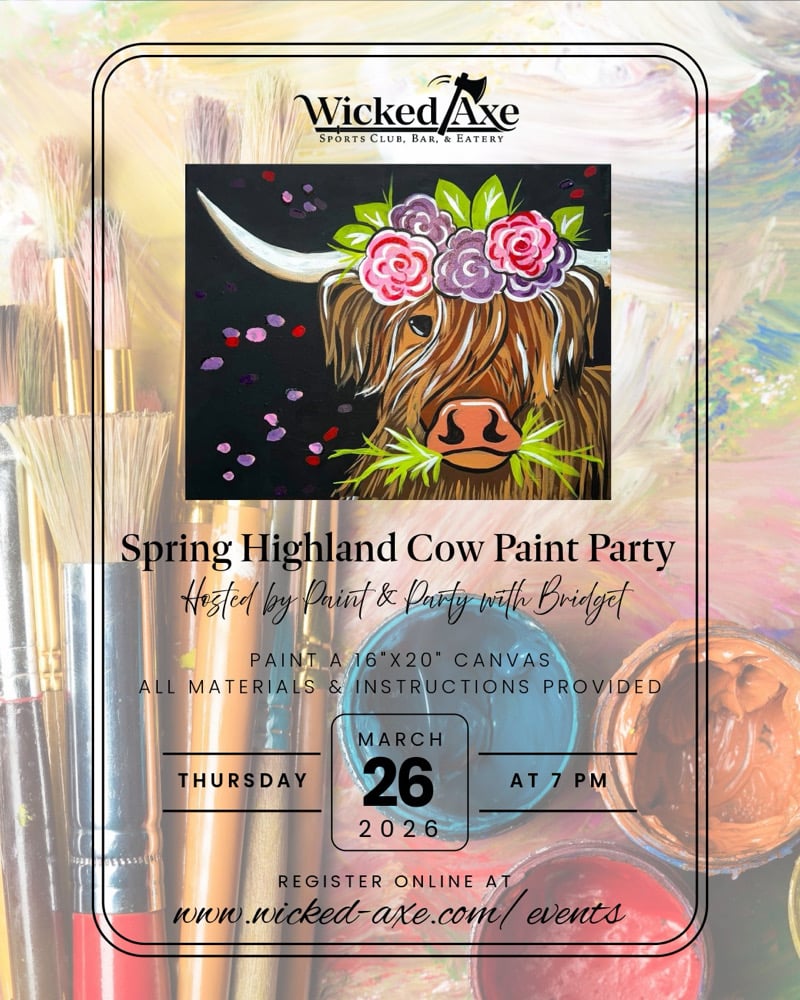 Image of Spring Highland Cow Paint Party 3/26 Wicked Axe Haverhill, MA 18+