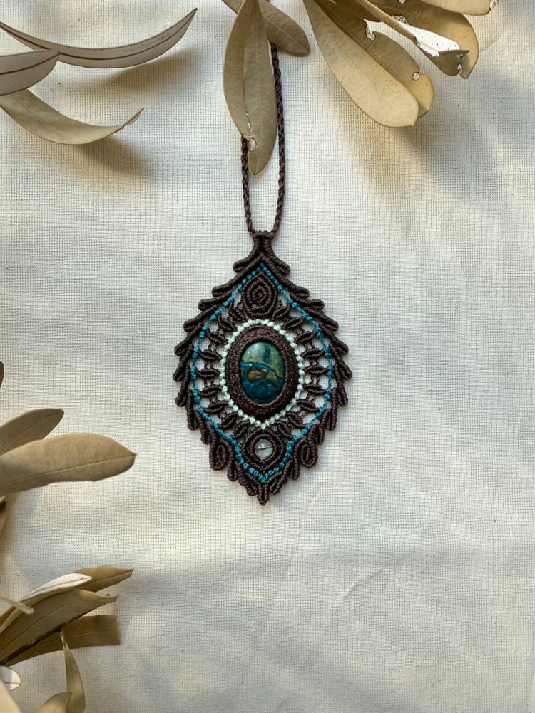 Image of Macrame necklace with blue ghost eye jasper