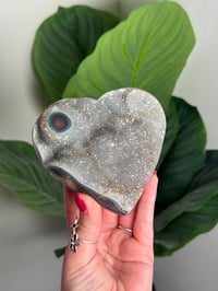 Image 3 of AGATE X AMETHYST STALACTITE HEART ON CUSTOM STAND -URUGUAY- J