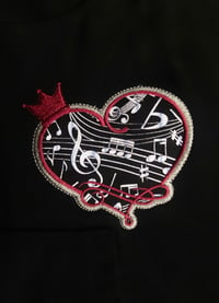 Image 3 of Music Notes Fabric with Heart & Crown (on Black Hoodies)