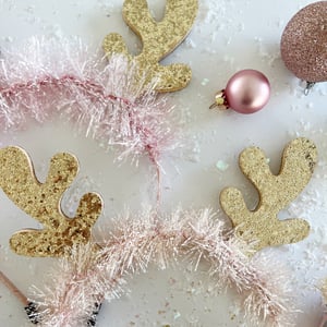 Image of Glitter Reindeer Headband with Vintage Pink Tinsel