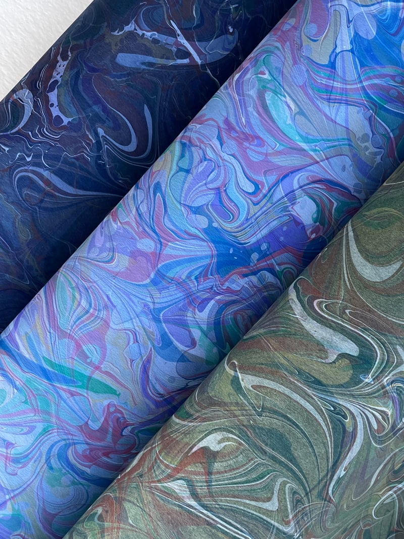 Hand Marbled Papers Ready to Ship Limited Edition Full Sheets Emily