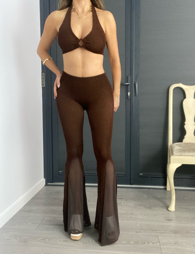 Image of Halter & Flares Festival Co-Ord In Chocolate Brown 