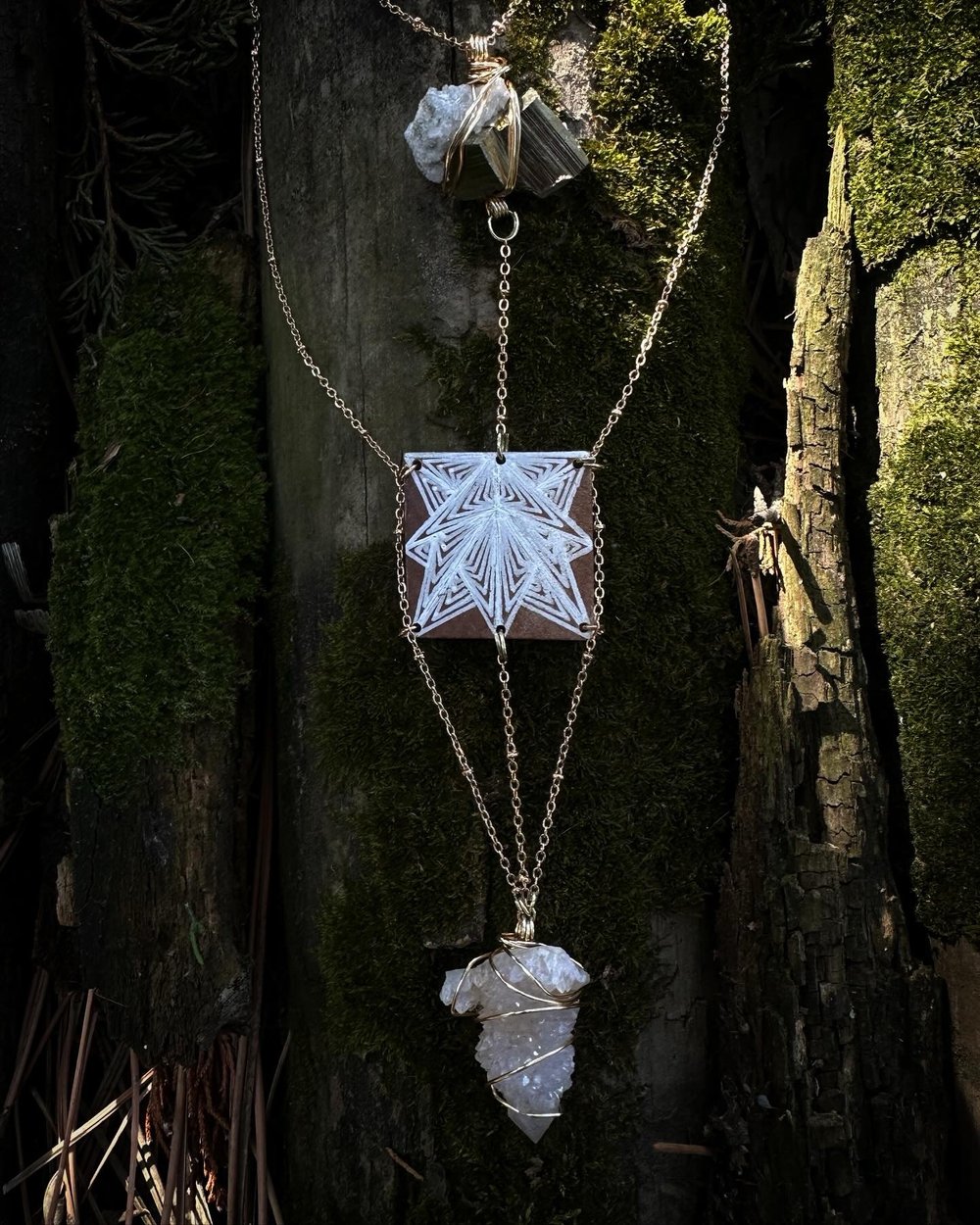 Image of Pyrite, Spirit Quartz Necklace and Quartz Earrings Match Set