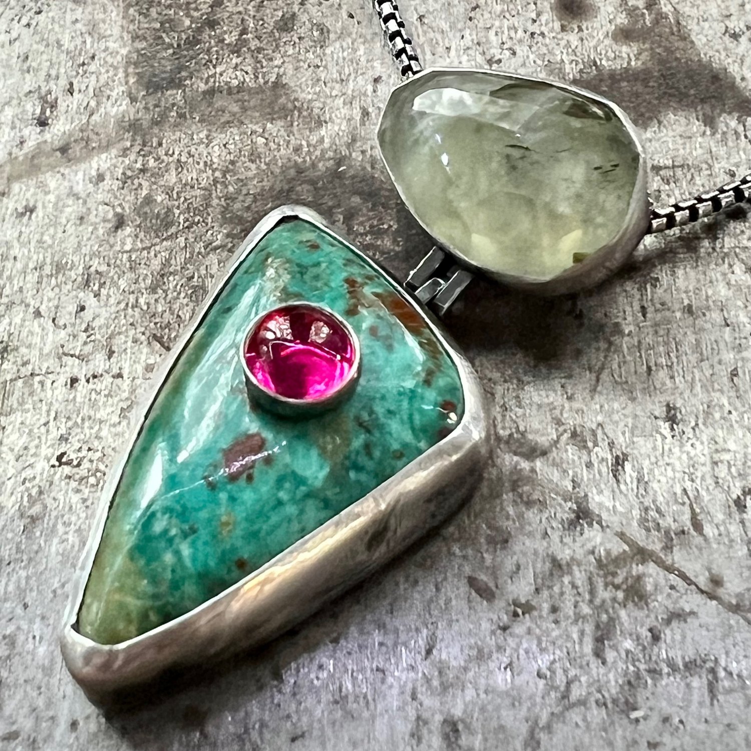 Image of Prehnite, Ruby, & Chrysocolla Hinged Pendant