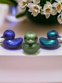Image 1 of Set of 3 Resin Art OlllllO Ducks Ceramic Coated with Ducking Cards 'The Loch Ness'