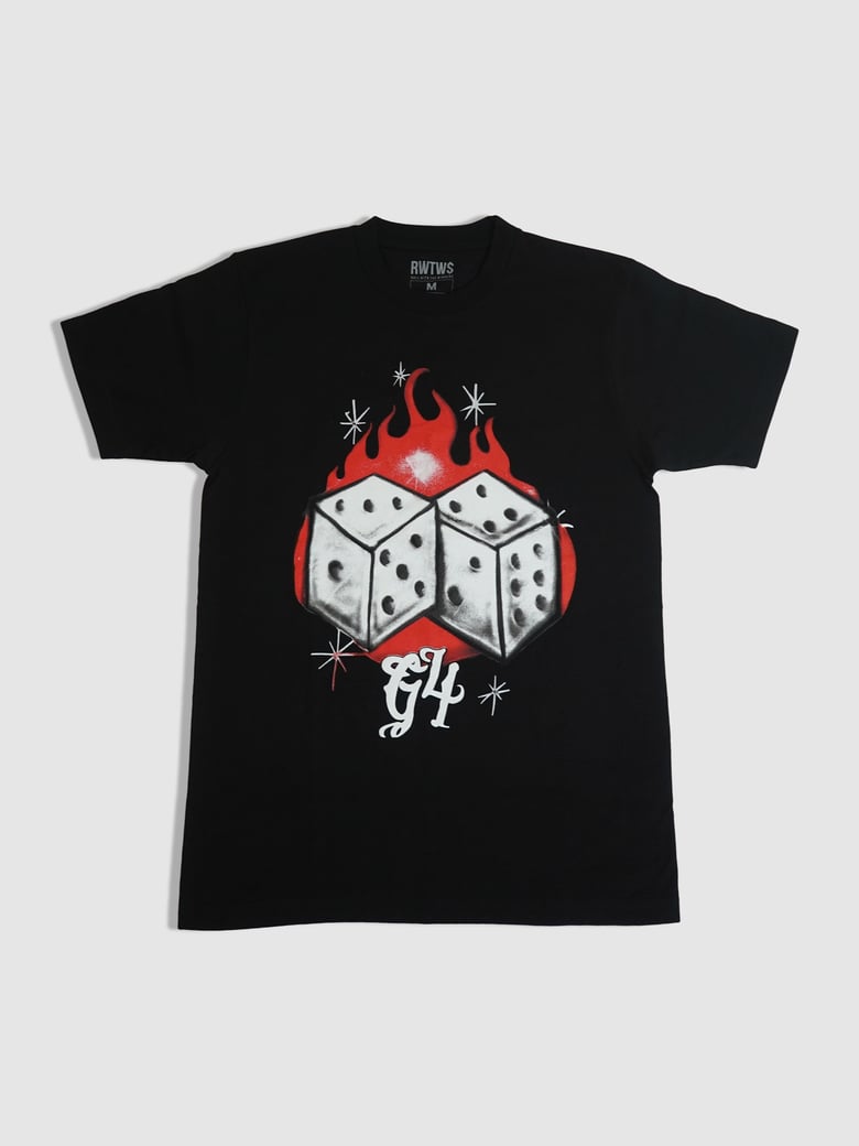 Image of RWTW$ WHITE DICE RED FLAME T-SHIRT 