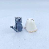 Image 5 of Glow In Dark Black Cat With Ghost Mask Ceramic Figurine