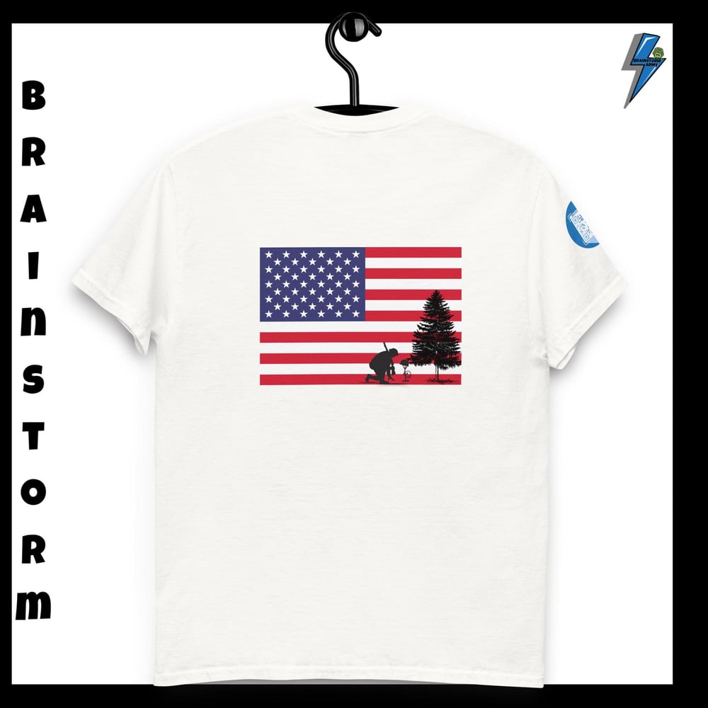 The American flag with a soldier kneeling classic tee