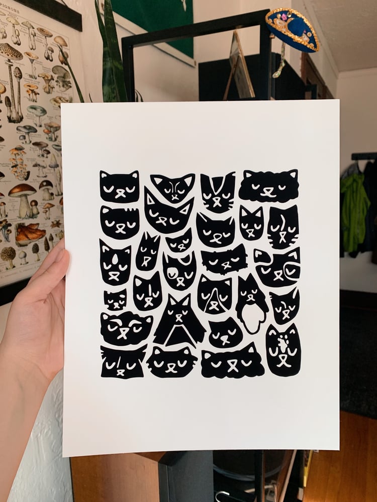 Image of A Bunch Of Black Cats Print