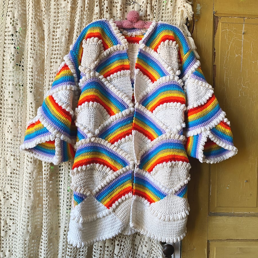 Image of Rainbows & Clouds Granny Sweater