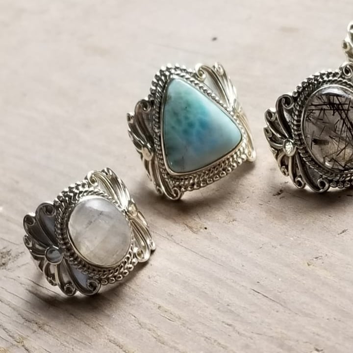 Image of Oklahoma Rings in Larimar or Moonstone in Sterling Silver