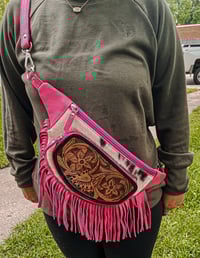 Cowhide Tooled Fringe Fanny Pack 