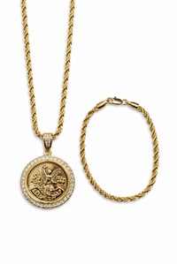 Image 2 of 50 Pesos Coin Pendant Rope Chain Set 4mm 22” Necklace & 8” Bracelet | Iced Coin Pendant 