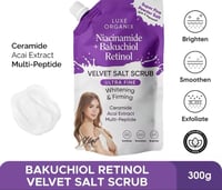 Image 1 of LUXE ORGANIX NIACINAMIDE + BAKUCHIOL RETINOL VELVET SALT SCRUB 300G