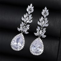 Image 2 of ZAKOL Luxury Leaf Cubic Zirconia Long Bridal Earrings for Women Fashion Water Drop Silver Color Wedd