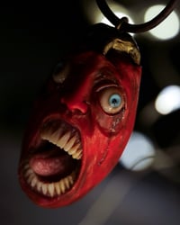 Image 5 of Berserk Egg of the King blood tears pendant, leather cord, brass hardware, OOAK