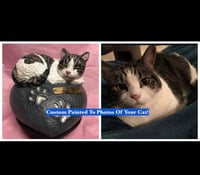 Image 3 of Custom Engraved Handpainted Cat On Pawprint Rock Urn 