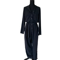 Image 5 of Black Cloth & Stone Button Front Pant Jumpsuit with Waist Tie- Anthropologie Size M 