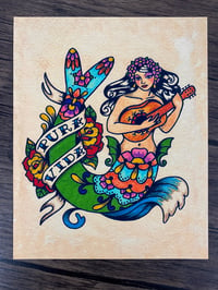 Image 2 of Folk Art Mermaid "Pura Vida" Traditional Tattoo Art Print 