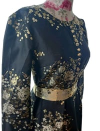 Image 7 of Miss MEHIR Dress 1970s Style Evening Maxi Gold & Black Floral Size S