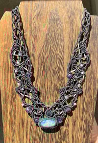 Image 3 of Opal, Amethyst & Iolite Micro Macrame Necklace 