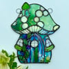Large Blue & Green Mushroom House Suncatcher