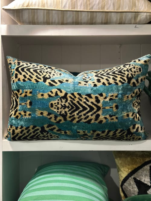 Image of Lying Tiger Ikat Velvet Cushion 