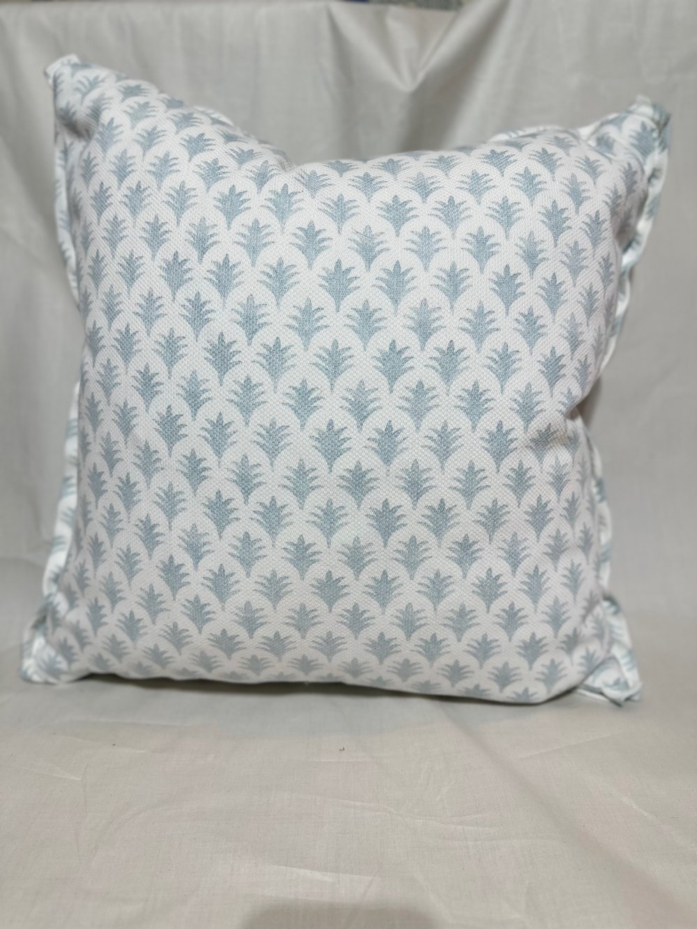 Image of Blue white palm pillow set of 2
