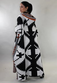 Image 1 of Oversized Hooded Geometric Knit Cardigan