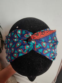 Image 6 of Turban Head Band- recycled sari fabric peacock green blues