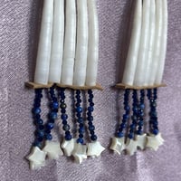 Image 4 of 4 Tier Sapphire & Lapis Dentalium Earrings