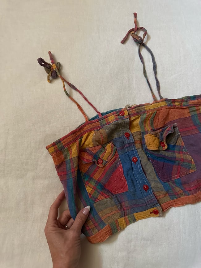 70s madras plaid gauze top