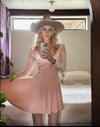 1980s baby pink velvet bustier skater dress