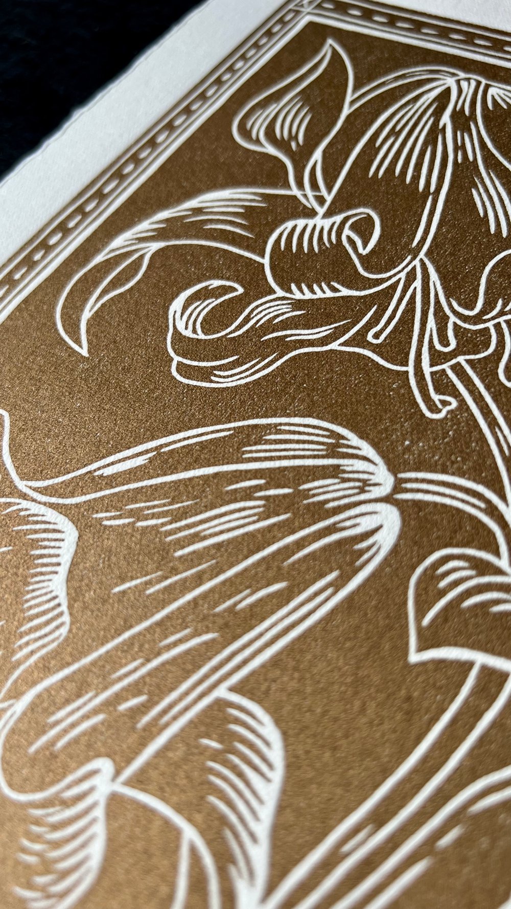 Lilies Lino Print Gold White