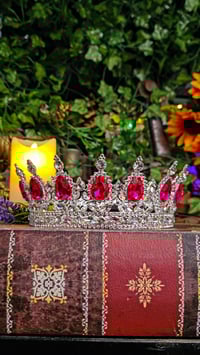 Image 1 of 👑The Armored Kingdom Roseflame Hot Pink Queen's Crown Silver with Pink Gemstones for Royal Decor