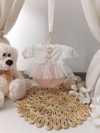 Image 1 of Photo prop | Newborn girls body-dress| Bessie | baby pink | white