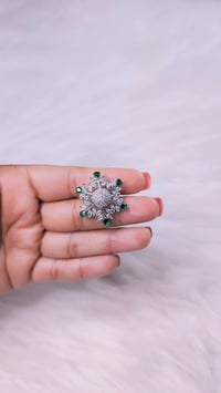 Image 7 of ADR4505_Silver Plated Green Stone Snowflake Design American Diamond Adjustable