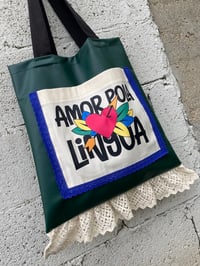 Image 1 of Bolsiña feita a man. AMOR POLA LUNGUA verde. Deseño exclusivo!